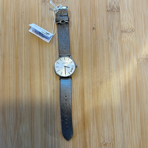 Coach Perry Watch With 36mm Silver Face & Silver Grey Tone Leather Band - Picture 3 of 6